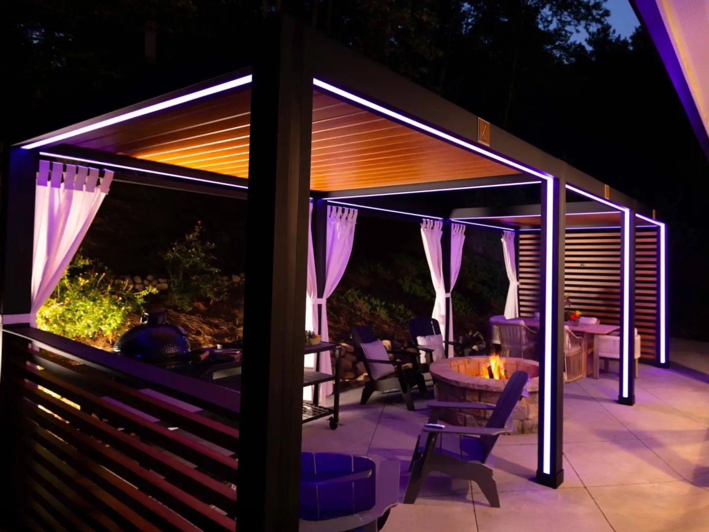 Cabana with lighting and outdoor firepit in wilmington nc