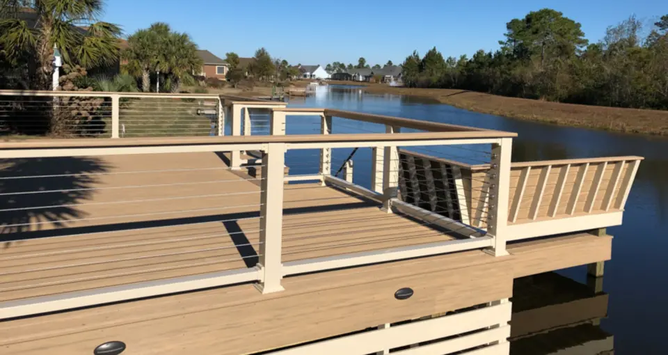 Custom deck with lighting and wire deck railing in wilmington nc