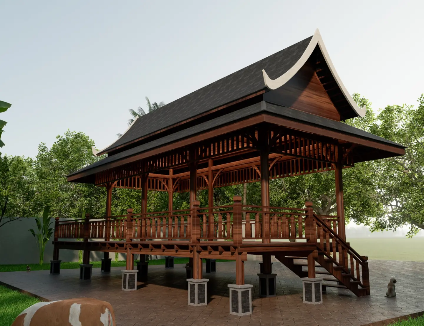 Elevated wooden pavilion tropical climate in wilmington nc