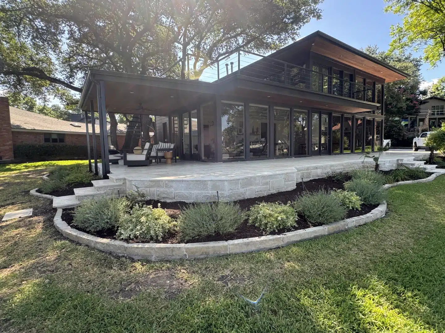 Modern looking front porch with marble tiling house landscape on the wilmington