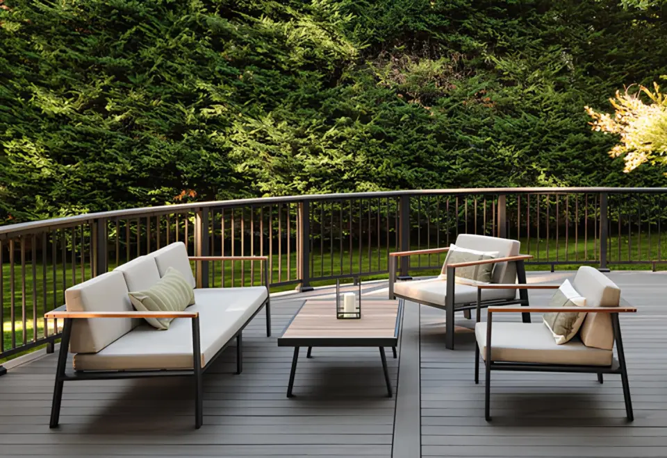 Pvc deck outdoor furniture featuring forest scenery