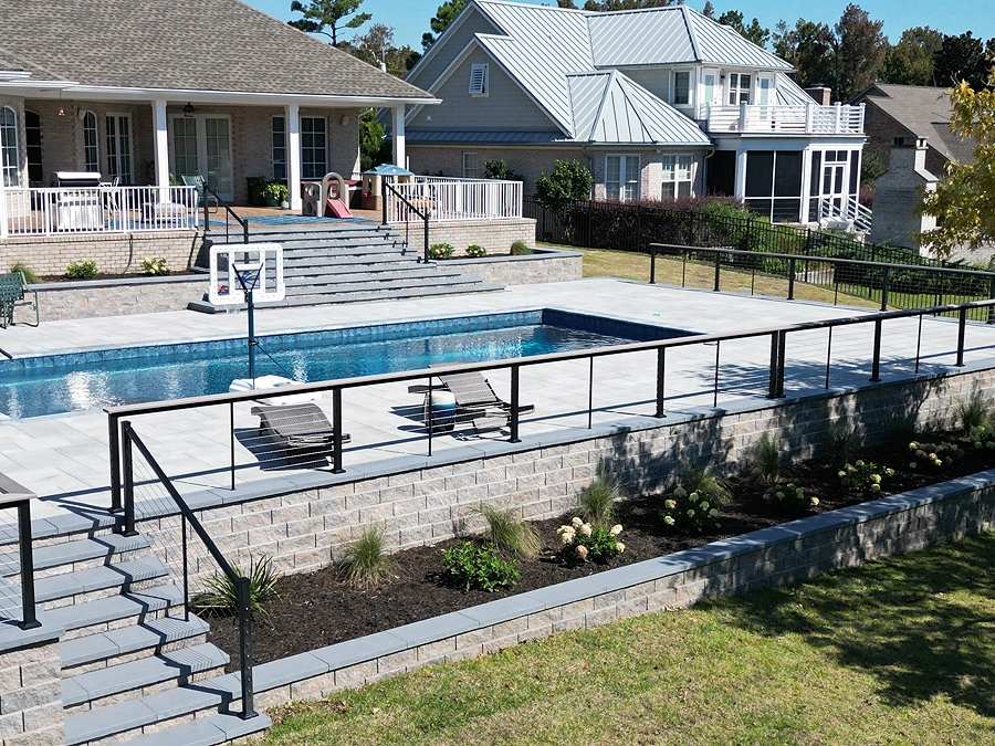 Residential pool deck wire railing installed in wilmington nc