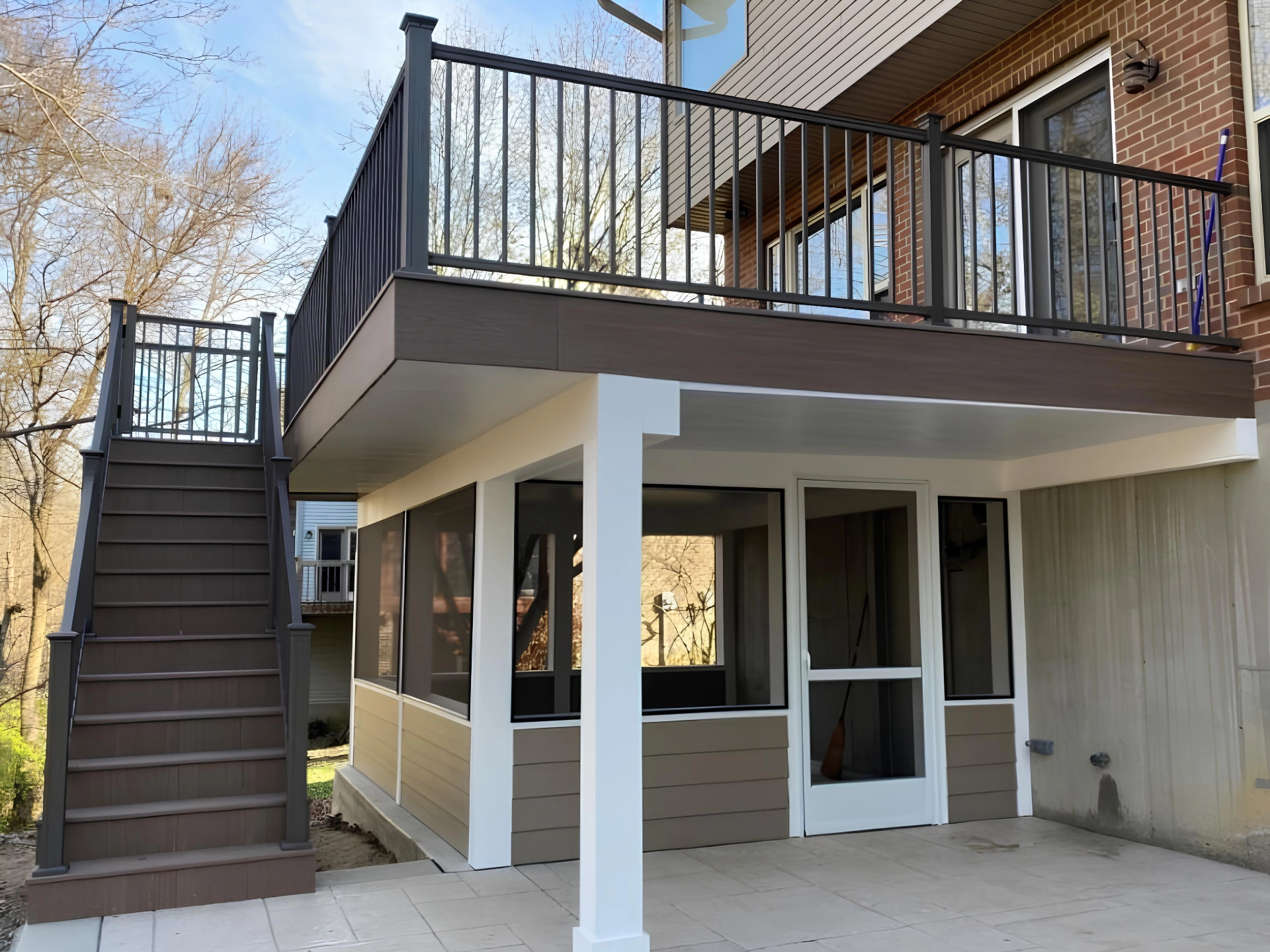 Screened porch below the residential deck