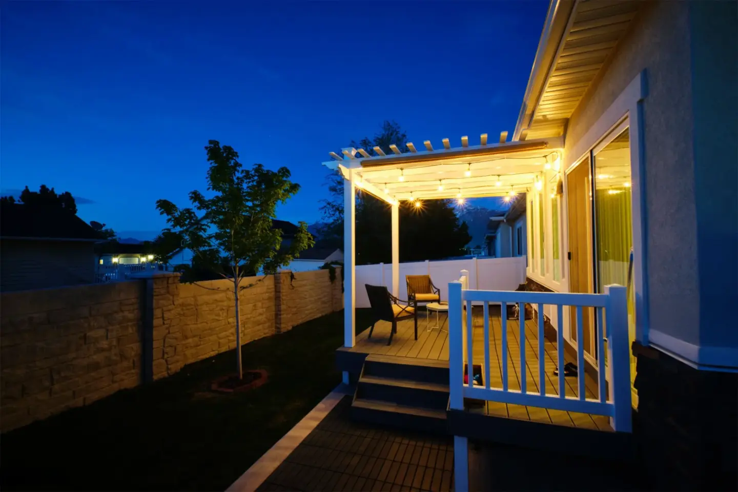 Stock backkyard patio with lighting