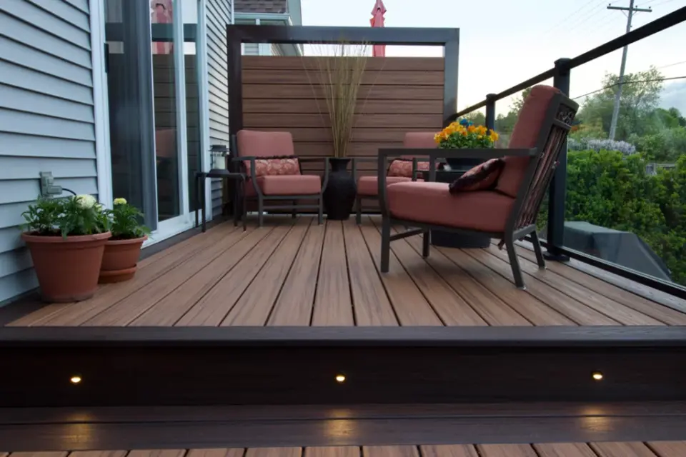Stock trex deck glass railing privacy wall