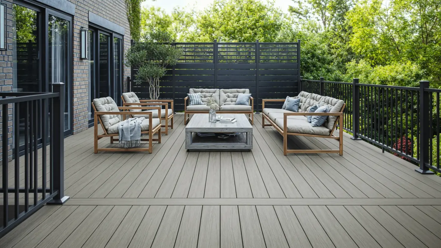Summit decking glacier black privacy screens with black metal railing in wilmington nc