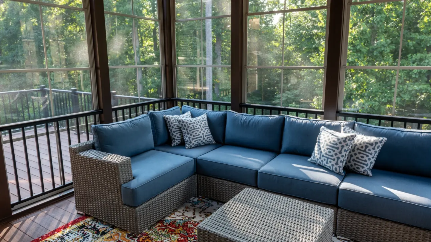 Sunroom with sliding glass doors with overlooking nature view on the outside in wilmington nc