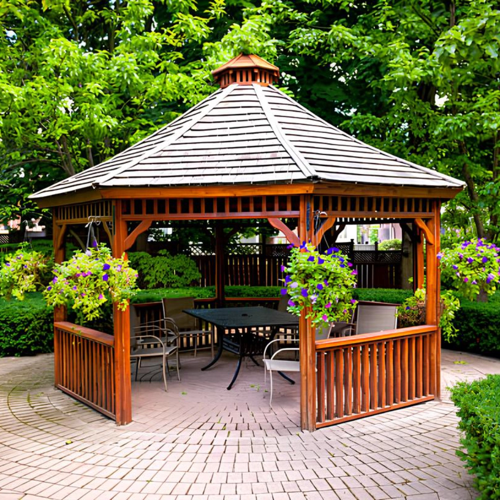 Traditional gazebo with a lot of trees on the background in wilmington nc