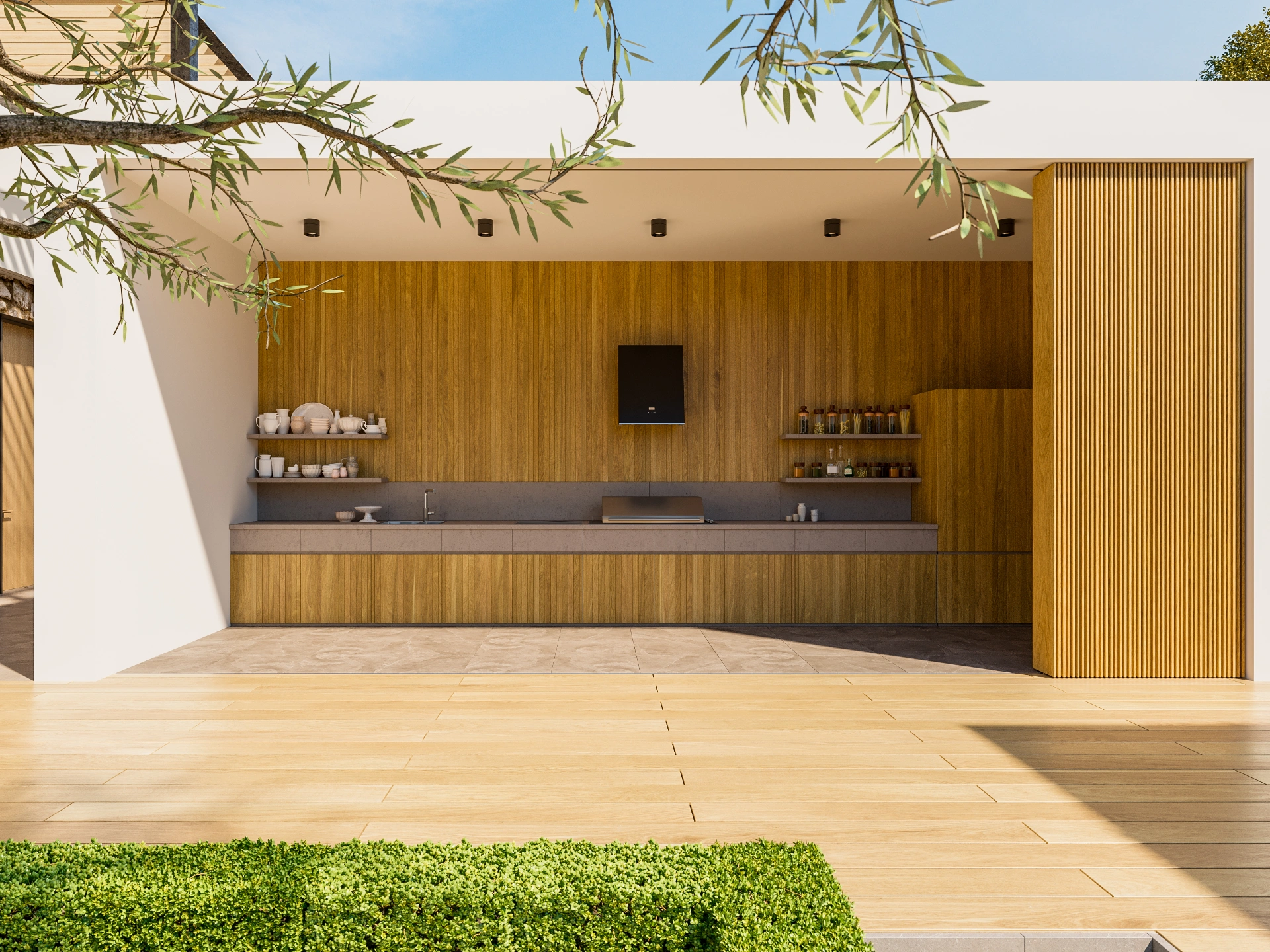 Wooden outdoor kitchen in wilmington nc